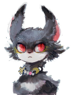 ambiguous_anthro ambiguous_gender anthro beaded_jewelry beaded_necklace beads cheek_tuft facial_tuft fur grey_body grey_fur jewelry long_ears looking_aside necklace painterly pupils red_eyes simple_background slit_pupils solo tuft whiskers hakugin felid mammal 2019 bust_portrait hi_res portrait
