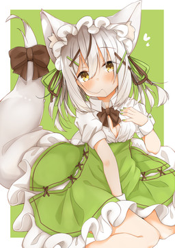 accessory blush bow_(feature) bow_accessory bow_ribbon breasts clothed clothing dress female furgonomics grey_hair hair ribbons shirt_cuffs solo tail tail_accessory tail_bow tail_ribbon yellow_eyes minato_yuu animal_humanoid canid canid_humanoid canine canine_humanoid fox_humanoid humanoid mammal mammal_humanoid 2019 hi_res