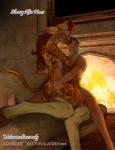 2016 anthro breasts brown_body brown_fur brown_hair butt butt_grab duo english_text eyes_closed female fireplace fur furniture giraffe giraffid hair hand_on_butt hattonslayden hi_res hooves horn human human_on_anthro interspecies kissing long_hair male male/female mammal nude raised_tail red_hair romantic romantic_ambiance romantic_couple side_boob sofa spots tail text