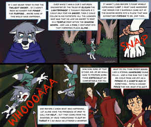 4_fingers 4_toes anthro black_hair black_nose blue_eyes bottomwear captured cloak clothed clothed_anthro clothed_male clothing dialogue fangs feet fingers flashback forest fur grey_body grey_fur group hair hindpaw humanoid_hands loincloth male melee_weapon multicolored_body multicolored_fur nature outside paws plant polearm shirt snare_trap spear speech_bubble suspension tail teeth text toes tongue topwear trapped trauma traumatized tree tunic two_tone_body two_tone_fur weapon white_body white_fur spiritofash andreas_(spiritofash) canid canine canis human mammal wolf absurd_res comic english_text hi_res