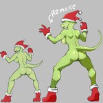 accident accidental_exposure anthro butt female genitals grey_background holiday_clothing mostly_nude pussy pussy_from_back simple_background solo bluebirdoasis veronica_(bluebirdoasis) lizard reptile scalie absurd_res hi_res redraw