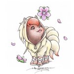 ambiguous_gender clothing cosplay costume daww evolutionary_family feral footwear hoodie jacket pokemon_costume shoes solo standing topwear itsbirdyart nintendo pokemon generation_1_pokemon ninetales pokemon_(species) vulpix 1:1 colored_pencil_(artwork) traditional_media_(artwork)