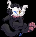 ambiguous_gender anthro black_body forepaw_on_face heterochromia pawpads paws pink_pawpads solo kahootkin dizzy_(dizzymilky) domestic_cat felid feline felis mammal alpha_channel