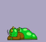 anthro big_butt brown_clothing brown_hoodie brown_topwear butt clothing crossed_arms eyes_closed green_body green_scales green_spikes green_tail hoodie lying male on_front purple_background scales simple_background sleeping solo sound_effects spiked_tail spikes spikes_(anatomy) tail tattoo thick_thighs topwear vowelless vowelless_sound_effect zzz melomor belly_lentel kobold lizard reptile scalie digital_media_(artwork) pixel_(artwork)