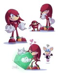 annoyed anthro being_watched clothing duo eye_contact eyeshadow female footwear fur gloves handwear heart_symbol looking_at_another makeup male master_emerald narrowed_eyes red_body simple_background sparkles square_crossover tan_body tan_skin white_body white_fur wings sorprendante sega sonic_the_hedgehog_(series) ugandan_knuckles knuckles_the_echidna rouge_the_bat bat echidna mammal monotreme absurd_res hi_res meme