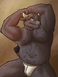 anthro armpit_hair body_hair clothing ear_piercing gauged_ear horn male nipples overweight overweight_anthro overweight_male pecs piercing solo underwear shibacream european_mythology greek_mythology minotaur_hotel mythology storm_(minotaur_hotel) bovid bovine cattle mammal minotaur 3:4 absurd_res hi_res