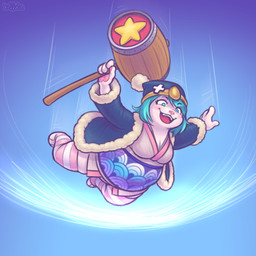 4_fingers anthro blue_clothing blue_jacket blue_topwear breasts clothing cosplay falling female fingerpads fingers green_eyes green_hair hair hammer hat headgear headwear holding_hammer holding_object holding_tool jacket looking_down open_mouth pawpads simple_background smile solo tools topwear keffotin kirby_(series) nintendo kehki king_dedede domestic_cat felid feline felis mammal 1:1 2020 digital_media_(artwork) hi_res trans_(lore) trans_woman_(lore)