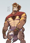 anthro bracelet brown_hair bulge clothed clothing hair hand_on_bulge holding_bulge jewelry jockstrap male muscular muscular_anthro muscular_male nipple_piercing nipples pecs piercing raised_clothing raised_shirt raised_topwear shirt solo teeth topwear underwear notsafebear felid mammal pantherine tiger hi_res