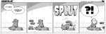 2011 ?! ambiguous_gender black_and_white comic conditional_dnp dialogue english_text exclamation_point feral humor jollyjack leonard_(sequential_art) mammal monochrome monotreme offscreen_character platypus question_mark sequential_art slinky solo text