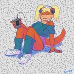 80's_theme 80s_clothing clothing electronics eyes_closed headphones leg_warmers legwear leotard pigtails pop_art relaxing sitting smile cargoweasel walkman 1:1