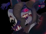 ambiguous_gender anthro black_background clothed clothing creepy forked_tongue multi_mouth sharp_teeth simple_background snout solo teeth tongue 87sukiyaki unknown_species 2024 dated hi_res