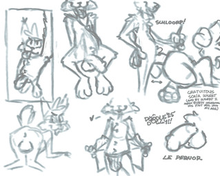 balls clothed clothing duo genitals jockstrap male male/male partially_clothed penis text toony underwear undressing undressing_self doodledoggy bubsy_(series) bubsy_4d bubsy_bobcat doodle_(doodledoggy) canid canine felid feline lynx mammal english_text hi_res sketch_page