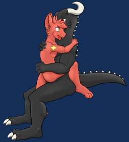 anal anal_penetration anthro black_body duo male male/male open_mouth penetration red_body side_view sitting_sex size_difference tongue tongue_out touching_back touching_shoulder xenomir mythology aki_chronos xenomir_(xenomir) dragon mythological_creature mythological_scalie scalie alpha_channel hi_res