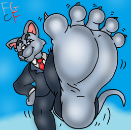 5_toes anthro barefoot bent_leg biped black_bottomwear black_clothing black_eyebrows black_nose black_pants black_tie_(suit) blue_sky bottomwear cheek_tuft claws clothed clothed_anthro clothed_male clothing curling_tail eyebrows facial_tuft feet first_person_view fist fist_on_hip foot_fetish foot_focus fully_clothed fully_clothed_anthro fully_clothed_male fur glance glistening glistening_body glistening_feet glistening_fur grey_body grey_fur grey_toe_claws grin grinning_at_viewer half-closed_eyes hand_on_hip hand_on_own_hip humanoid_feet humanoid_hands humanoid_heel knee_up lines_drawn looking_at_viewer male narrowed_eyes necktie notched_ear outside pants plantigrade raised_foot red_necktie sky smile smiling_at_viewer smirk smirking_at_viewer smug smug_expression smug_eyes smug_face smug_grin soles solo spread_toes stomping stomping_pov stomping_viewer suit tail thick_eyebrows toe_claws toes tuft white_sclera white_undershirt wrinkled_feet wrinkles fruitgems gary_the_rat gary_andrews mammal murid murine rat rodent 2025 colored digital_drawing_(artwork) digital_media_(artwork) hi_res shaded signature