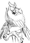 anthro blush cuddling duo eyes_closed hug male male/male nude wings queblock avian bird owl parrot hi_res monochrome sketch