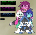 blush fluffy group happy hug hugging_another smile text devluca17 deltarune undertale_(series) kris_(deltarune) lancer_(deltarune) ralsei susie_(deltarune) humanoid imp absurd_res english_text hi_res