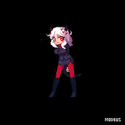 big_breasts black_background black_boots black_bottomwear black_clothing black_footwear black_horn black_shirt black_skirt black_topwear blush boots bottomwear bouncing_breasts breasts clothed clothing female flustered footwear fully_clothed hair hands_behind_back heart_eyes heart_symbol holding_object horn legwear light_body light_skin looking_at_viewer monotone_hair not_furry red_clothing red_eyes red_legwear shirt shoes simple_background skirt solo spade_tail standing steam suit tail tail_motion tailwag text topwear white_hair aduare helltaker modeus_(helltaker) demon horned_humanoid humanoid 1:1 animated digital_media_(artwork) english_text loop low_res pixel_(artwork) pixel_animation seamless_loop