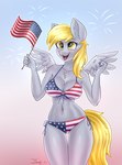 american_flag american_flag_bikini anthro bikini blonde_hair breasts chest_tuft cleavage clothed clothing exposure_variation eyebrow_through_hair eyebrows eyelashes female flag flag_(object) flag_bikini flag_clothing flag_print flag_swimwear front_view fur grey_body grey_fur hair holding_flag holding_object holidays long_hair print_bikini print_clothing print_swimwear side-tie_bikini side-tie_clothing solo string_bikini swimwear tail thigh_gap tied_bikini tied_clothing translucent translucent_hair tuft two-piece_swimsuit united_states_of_america wings yellow_eyes yellow_tail dandy_(artist) 4th_of_july friendship_is_magic hasbro my_little_pony mythology derpy_hooves_(mlp) equid equine mammal mythological_creature mythological_equine pegasus 2021 absurd_res hi_res