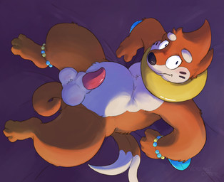 animal_genitalia anklet anthro balls beaded_anklet beaded_bracelet beaded_jewelry beads bed bedding bedding_background bracelet dipstick_tail fur furniture genitals jewelry looking_at_viewer looking_up looking_up_at_viewer lying lying_on_bed male markings on_back on_bed orange_body orange_fur penis pink_penis sheath slightly_chubby slightly_chubby_anthro slightly_chubby_male solo tail tail_markings tapering_penis white_body white_fur white_tail_tip verdantotter nintendo pokemon buizel generation_4_pokemon pokemon_(species) hi_res