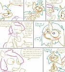 apple_bloom_(mlp) blush bodily_fluids comic crossgender cutie_mark duo earth_pony english_text equid equine female feral friendship_is_magic hasbro horn horse in_heat male mammal my_little_pony mythological_creature mythological_equine mythology pony quadruped snails_(mlp) sweat tail text the_weaver unicorn young