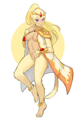 barefoot big_breasts blonde_hair breasts cape cleavage clothed clothing crown feet female fur hair headgear jewelry levitation long_hair midriff navel pink_eyes shy simple_background solo tiara toes toned_female white_background yellow_body yellow_fur rajah bloons_tower_defense ninja_kiwi adora_(bloons) haplorhine mammal monkey primate hi_res