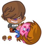 anthro bangs big_penis bodily_fluids bottomwear brown_body brown_hair buckteeth chibi clothed clothing cum cum_on_face dominant dominant_anthro dominant_male duo footwear frottage frown genital_fluids genitals hair hair_over_eyes handjob huge_penis male male/male on_model open_mouth pants penile penis pink_body purple_nose sex shirt shoes teeth text text_on_clothing text_on_shirt text_on_topwear toony toothy_grin topwear vein veiny_penis young cubtoothdecay moshi_monsters dustbin_beaver zack_binspin beaver mammal moshling rodent absurd_res hi_res