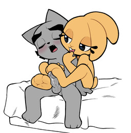 anthro bed blush duo erection eyes_closed feet female foot_fetish foot_play footjob furniture genitals grey_body humanoid_genitalia humanoid_penis looking_pleasured male nude open_mouth penile penis sex simple_background sitting smile soles tan_body toes two-footed_footjob white_background gaturo bonita_(gaturo) marte_(gaturo) domestic_cat felid feline felis lagomorph leporid mammal rabbit 2026 hi_res
