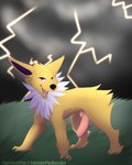 animal_genitalia animal_penis canine_genitalia canine_penis electricity feral fur genitals grin knot lightning male penis smile solo transparent_watermark yellow_body yellow_fur nauticalcanine nintendo pokemon eeveelution generation_1_pokemon jolteon pokemon_(species) 4:5 absurd_res hi_res watermark