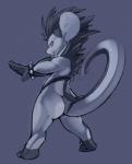 anthro big_butt bracelet butt butt_shot jewelry looking_at_viewer male nude pose rear_view solo spiked_bracelet spikes spread_legs spreading standing teapot_(body_type) roy_arashi roy_(chuki) chuki mammal rodent greyscale hi_res monochrome pinup