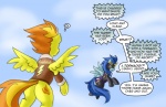 blue_body blue_feathers comic dialogue duo english_text equid equine feathered_wings feathers female feral friendship_is_magic hasbro mammal my_little_pony mythological_creature mythological_equine mythology nightshade_(mlp) pegasus pluckyninja question_mark shadowbolts_(mlp) spitfire_(mlp) text wings wonderbolts_(mlp) yellow_body yellow_feathers