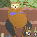 alcohol beer belly beverage big_belly bloated bottomwear bra breasts burping cleavage clothed clothing female non-mammal_breasts obese obese_female overweight overweight_female pants solo underwear yellow_eyes smappa bojack_horseman netflix wanda_pierce avian bird owl 1:1