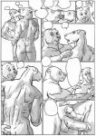 anthro bear bear_boy_(furronika) canid canine canis close-up comic compression_artifacts dialogue domestic_dog duo empty_speech_bubble english_text erection floppy_ears french_kissing frottage furronika genitals greyscale hand_on_butt hand_on_hip hand_on_shoulder humanoid_genitalia humanoid_penis kissing male male/male mammal monochrome muscular muscular_male penile penis rear_view sex speech_bubble text thick_penis thought_bubble