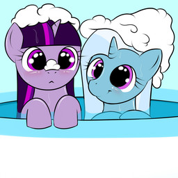 :< arms_bent bath bathing big_eyes blue_body blush bubble closed_frown closed_smile cross-eyed duo female feral frown fur glistening glistening_eyes hair horn mouth_closed multicolored_hair partially_submerged pink_eyes purple_body purple_eyes purple_fur purple_hair smile two_tone_hair water wet kloudmutt friendship_is_magic hasbro my_little_pony mythology trixie_(mlp) twilight_sparkle_(mlp) equid equine mammal mythological_creature mythological_equine unicorn 1:1 digital_media_(artwork)