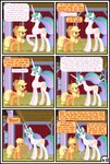 absurd_res applejack_(mlp) base_three_layout clothing comic dialogue duo english_text equid equine female feral friendship_is_magic grid_layout gutovi-kun hasbro hat headgear headwear hi_res horn inside larger_female mammal my_little_pony mythological_creature mythological_equine mythology princess_celestia_(mlp) six_frame_grid six_frame_image size_difference smaller_female text three_row_layout winged_unicorn wings
