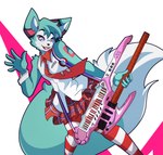 album_redraw anthro big_tail blue_body blue_eyes blue_fur bottomwear clothed clothing cosplay crossdressing cuffs_(clothing) eyebrows fur fur_markings holding_musical_instrument holding_object keyboard_instrument keytar legwear looking_at_viewer male markings musical_instrument necktie open_mouth open_smile pattern_bottomwear pattern_clothing pattern_legwear pattern_skirt pattern_stockings plaid plaid_bottomwear plaid_clothing plaid_skirt skirt sleeveless_shirt smile solo standing stockings striped_clothing striped_legwear striped_stockings stripes tail tongue white_body white_fur lolzneo vocaloid hatsune_miku roflfox canid canine fox mammal 2024 digital_media_(artwork) hi_res portrait redraw three-quarter_portrait