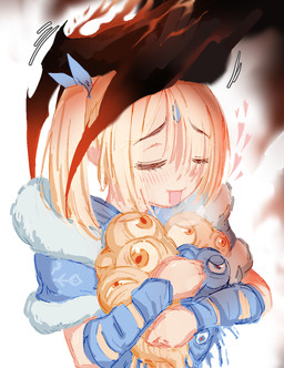 accessory big_hands blonde_hair blush blush_lines bodily_fluids bow_ribbon claws duo extreme_size_difference eyes_closed female finger_claws fire good_girl hair hair_accessory hair_bow hair_ribbon happy head_on_head headpat heart_symbol holding_object light_body light_skin male male/female not_furry praise ribbons simple_background size_difference slim sweat twintails_(hairstyle) white_background popisya dota valve nevermore_the_shadow_fiend rylai_the_crystal_maiden demon human humanoid mammal monster monstrous_humanoid 2024 hi_res