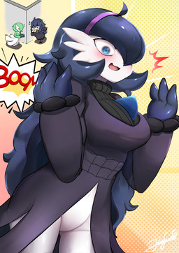 3_fingers accessory alternative_fashion blue_eyes blush bottomless bread breasts chest_spike clothed clothing dress duo featureless_crotch female fingers food fusion goth hair hair_accessory hairband hurry long_hair midriff shocked spikes spikes_(anatomy) surprised text toast toast_in_mouth victorian_goth johnsmith0791 nintendo pokemon hex_maniac gardevoir generation_3_pokemon human humanoid mammal pokemon_(species) hi_res signature
