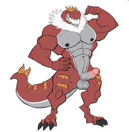 abs anthro anthrofied balls biped claws erection flexing foreskin front_view genitals humanoid_genitalia humanoid_penis male manly mature_male muscular muscular_anthro muscular_male nipples non-mammal_balls non-mammal_nipples nude pecs penis red_body retracted_foreskin simple_background solo standing vein veiny_penis white_background darknaigart nintendo pokemon dinosaur fossil_pokemon generation_6_pokemon pokemon_(species) prehistoric_species reptile scalie tyrantrum absurd_res full-length_portrait hi_res portrait
