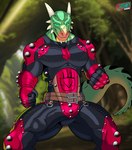 5_fingers anthro barazoku bulge clothing detailed_bulge fight fingers genital_outline green_body green_scales green_sclera horn latex latex_clothing latex_skinsuit leather looking_at_viewer male muscular muscular_male pecs penis_outline scales skinsuit solo tight_clothing j450n2080 bethesda_game_studios microsoft skyrim the_elder_scrolls the_dark_brotherhood_(the_elder_scrolls) veezara argonian lizard reptile scalie absurd_res hi_res