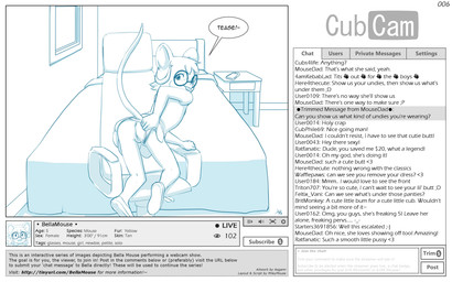 all_fours anthro anus bed bedroom biped buckteeth butt cam_show camera_view camgirl cellphone chair chat chat_box clothed clothing clothing_aside clothing_lift dress dress_lift electronics eyewear female flat_chested footwear furniture genitals glasses livestream looking_at_viewer looking_back office_chair panties panties_aside phone presenting presenting_hindquarters presenting_vulva raised_tail rear_view recording shoes smartphone solo tail teasing teeth text tongue tongue_out underwear underwear_aside vulva young young_anthro young_female aogami cubcam bella_mouse house_mouse mammal mouse murid murine rodent 16:10 2018 absurd_res blue_and_white digital_media_(artwork) english_text hi_res monochrome url widescreen