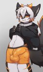 anthro balls big_penis black_clothing black_hoodie black_topwear bulge choker clothing detailed_bulge erection fur genital_outline genitals glans grey_body grey_ears hair hoodie horn huge_penis humanoid_genitalia humanoid_penis jewelry kemono long_tail looking_at_viewer male necklace orange_body orange_clothing orange_eyes orange_foot orange_fur orange_horn orange_underwear paws penis penis_outline pink_glans sitting solo tail topwear underwear white_balls white_body white_fur monmon50105627 mythology kukki_(nekokukki) canid canine canis domestic_dog dragon husky hybrid mammal mythological_creature mythological_scalie nordic_sled_dog scalie spitz 2020 absurd_res digital_media_(artwork) hi_res