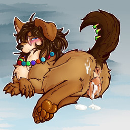 animal_genitalia animal_vulva anus blush bodily_fluids canine_genitalia canine_vulva cum dripping female feral gaping gaping_vagina genital_fluids genitals solo toony vulva hirothedragon canid canine mammal 1:1 hi_res