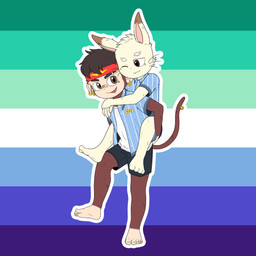 accessory anthro barefoot bottomwear carrying_another clothing duo ear_piercing feet hair_accessory hairband lgbt_pride looking_at_another male male/male one_eye_closed piercing piggyback pride_color_background pride_colors school_uniform shirt shorts simple_background smile tail topwear uniform vincian_pride_colors young herobrine98 o_kong_(herobrine98) won_se_(herobrine98) haplorhine humanoid lagomorph leporid mammal monkey primate rabbit 1:1 absurd_res hi_res