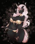 anthro big_breasts bikini black_body breasts cleavage clothed clothing female hair horn pink_hair solo swimwear teasing two-piece_swimsuit bunnywhiskerz mythology equid equine mammal mythological_creature mythological_equine unicorn digital_media_(artwork) hi_res shaded