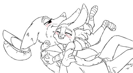 anthro duo female fur male text disney zootopia judy_hopps nick_wilde canid canine fox lagomorph leporid mammal rabbit source_request
