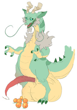 3_fingers 3_toes anthro balls big_balls bodily_fluids dragon_ball_(object) feet fingers genital_fluids genitals green_body horn male nude open_mouth penis precum simple_background solo standing tail teeth toes whiskers white_background corablue dragon_ball mythology shenron dragon mythological_creature mythological_scalie scalie 2025 digital_media_(artwork) hi_res