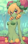 blonde_hair blush breasts eyelashes female flower forest hair humanoid_pointy_ears looking_at_viewer navel not_furry open_mouth outside plant pointy_ears red_eyes rose_(flower) shrub small_breasts solo standing tree deku_(artist) disgaea european_mythology mythology nippon_ichi_software alraune elemental_creature elemental_humanoid flora_fauna humanoid plant_humanoid absurd_res hi_res