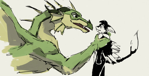 4_ears alternate_species ambiguous_gender anthro black_body black_feathers black_fur countershading duo feathered_wings feathers feral fingers frill_(anatomy) fur green_body green_eyes green_scales hair holding_character horn imminent_vore larger_feral male multi_ear nude oh_shit open_mouth questionable_consent scales scared simple_background size_difference smaller_anthro smile tail teeth tuft white_background white_body white_feathers white_fur winged_arms wings yellow_body yellow_scales hilyasp mythology fyr_(fenrir784) leafytail_(hilyasp) avali avian bird dragon mythological_creature mythological_scalie scalie 2025 absurd_res colored digital_drawing_(artwork) digital_media_(artwork) hi_res sketch