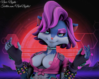 anthro areola backpack big_breasts bracelet breasts clothing disc_jockey female fur gloves handwear jewelry nipple_slip nipples purple_body purple_fur ring solo noirnights hi-rez_studios paladins_(game) pepper_(paladins) canid canine fox mammal 2019 3d_(artwork) digital_media_(artwork)