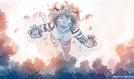 anthro attack breasts casual_nudity chest_tuft claws featureless_breasts female forest fur jumping looking_at_viewer motion_blur nude open_mouth open_smile outside plant pounce sky smile solo striped_body striped_fur stripes tree tuft conditional_dnp tom_fischbach twokinds flora_(twokinds) felid keidran mammal pantherine tiger 2021 adobe_photoshop_(artwork) digital_media_(artwork) hi_res monochrome sketch